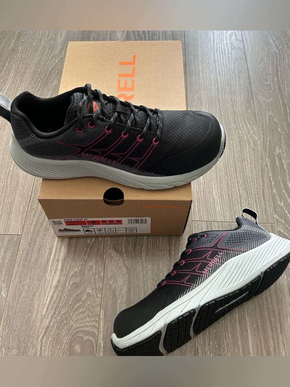 Merrell Moab Flight Carbon Fiber Toe Sneakers Black Fuchsia Size 9 NEW